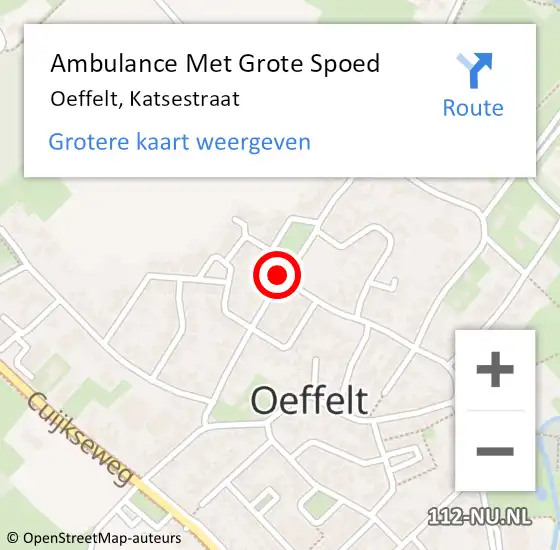 Locatie op kaart van de 112 melding: Ambulance Met Grote Spoed Naar Oeffelt, Katsestraat op 3 mei 2018 12:21