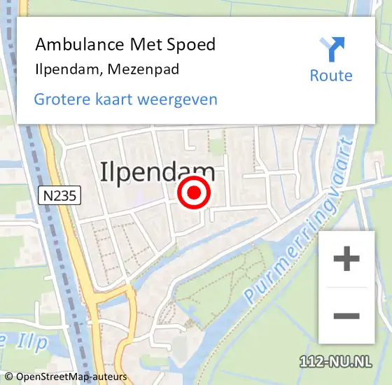 Locatie op kaart van de 112 melding: Ambulance Met Spoed Naar Ilpendam, Mezenpad op 3 mei 2018 12:54