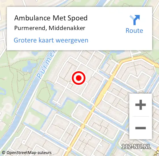 Locatie op kaart van de 112 melding: Ambulance Met Spoed Naar Purmerend, Middenakker op 3 mei 2018 13:33