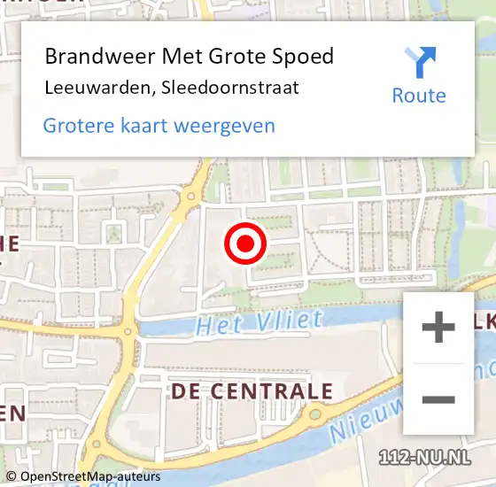 Locatie op kaart van de 112 melding: Brandweer Met Grote Spoed Naar Leeuwarden, Sleedoornstraat op 3 mei 2018 14:47