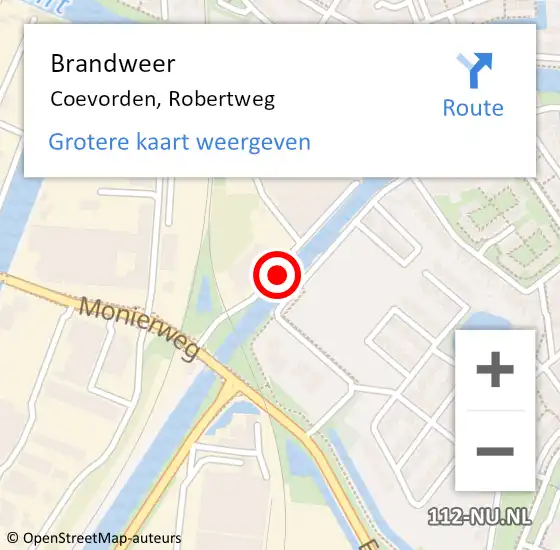 Locatie op kaart van de 112 melding: Brandweer Coevorden, Robertweg op 3 mei 2018 14:49