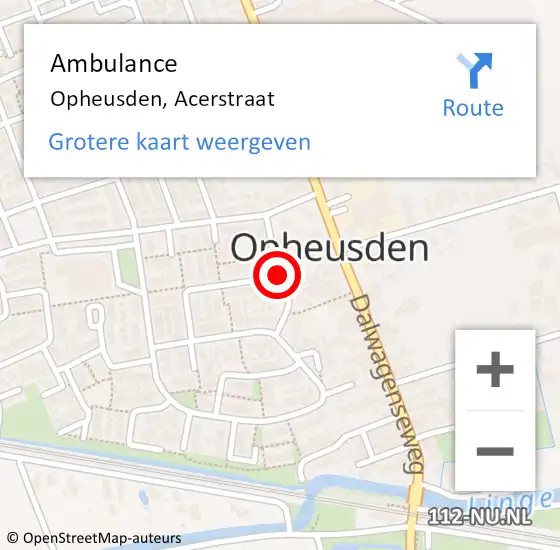 Locatie op kaart van de 112 melding: Ambulance Opheusden, Acerstraat op 3 mei 2018 15:50