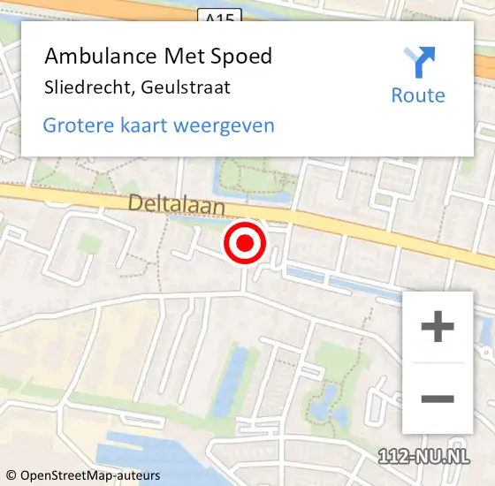 Locatie op kaart van de 112 melding: Ambulance Met Spoed Naar Sliedrecht, Geulstraat op 3 mei 2018 17:10