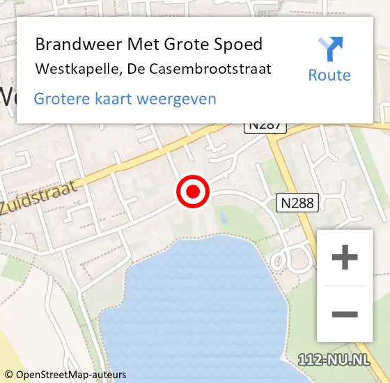 Locatie op kaart van de 112 melding: Brandweer Met Grote Spoed Naar Westkapelle, De Casembrootstraat op 3 mei 2018 17:22