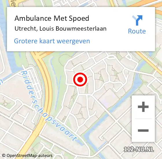 Locatie op kaart van de 112 melding: Ambulance Met Spoed Naar Utrecht, Louis Bouwmeesterlaan op 3 mei 2018 18:38