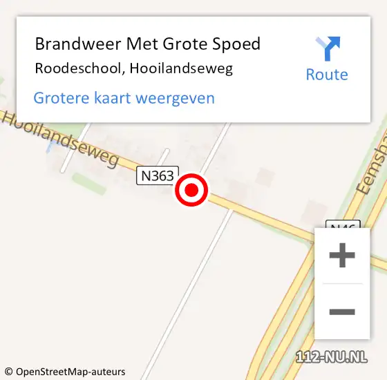 Locatie op kaart van de 112 melding: Brandweer Met Grote Spoed Naar Roodeschool, Hooilandseweg op 3 mei 2018 19:53