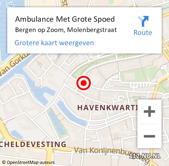 Locatie op kaart van de 112 melding: Ambulance Met Grote Spoed Naar Bergen op Zoom, Molenbergstraat op 3 mei 2018 20:00