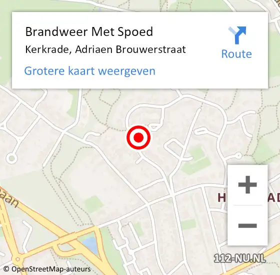 Locatie op kaart van de 112 melding: Brandweer Met Spoed Naar Kerkrade, Adriaen Brouwerstraat op 3 mei 2018 21:05