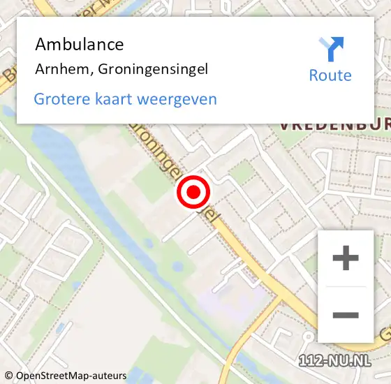 Locatie op kaart van de 112 melding: Ambulance Arnhem, Groningensingel op 3 mei 2018 23:29