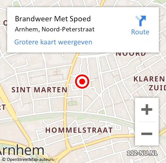 Locatie op kaart van de 112 melding: Brandweer Met Spoed Naar Arnhem, Noord-Peterstraat op 4 mei 2018 00:01