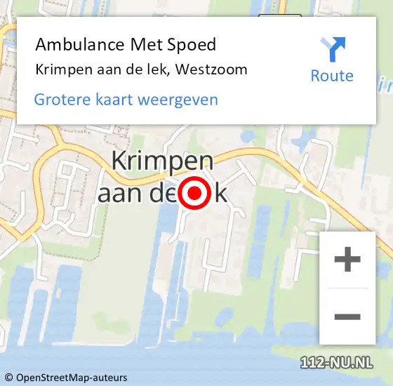 Locatie op kaart van de 112 melding: Ambulance Met Spoed Naar Krimpen aan de lek, Westzoom op 24 februari 2014 09:00