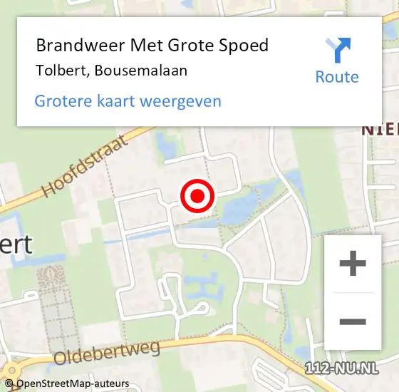 Locatie op kaart van de 112 melding: Brandweer Met Grote Spoed Naar Tolbert, Bousemalaan op 4 mei 2018 00:46