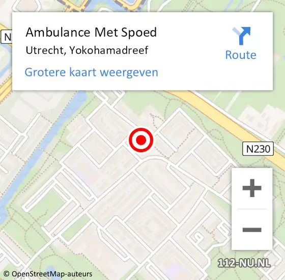 Locatie op kaart van de 112 melding: Ambulance Met Spoed Naar Utrecht, Yokohamadreef op 4 mei 2018 00:56