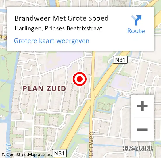 Locatie op kaart van de 112 melding: Brandweer Met Grote Spoed Naar Harlingen, Prinses Beatrixstraat op 4 mei 2018 02:18