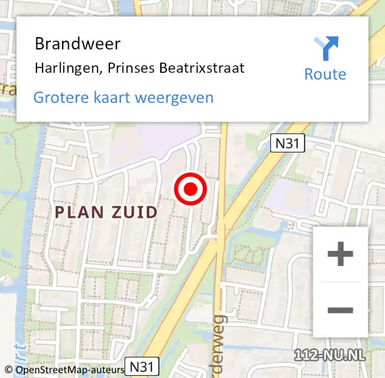 Locatie op kaart van de 112 melding: Brandweer Harlingen, Prinses Beatrixstraat op 4 mei 2018 02:24