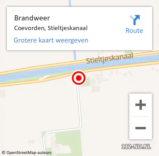 Locatie op kaart van de 112 melding: Brandweer Coevorden, Stieltjeskanaal op 4 mei 2018 07:08