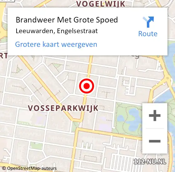 Locatie op kaart van de 112 melding: Brandweer Met Grote Spoed Naar Leeuwarden, Engelsestraat op 4 mei 2018 07:29