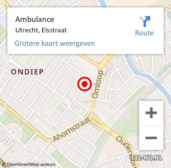 Locatie op kaart van de 112 melding: Ambulance Utrecht, Elsstraat op 4 mei 2018 10:18