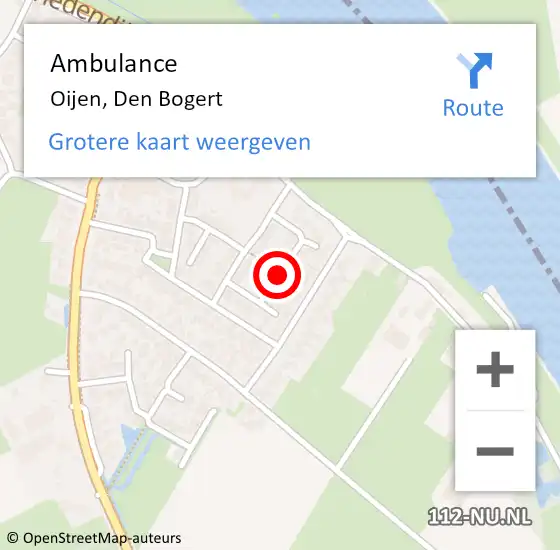 Locatie op kaart van de 112 melding: Ambulance Oijen, Den Bogert op 4 mei 2018 10:32