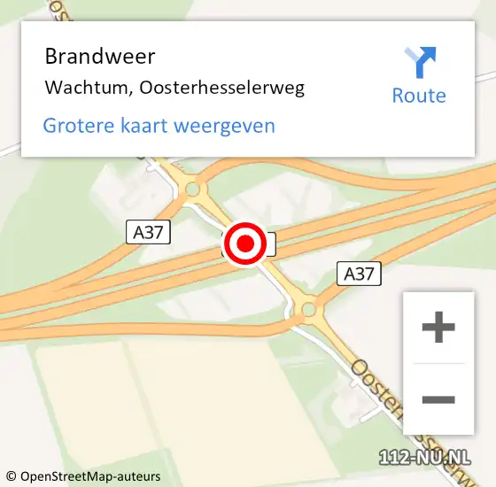 Locatie op kaart van de 112 melding: Brandweer Wachtum, Oosterhesselerweg op 4 mei 2018 10:52