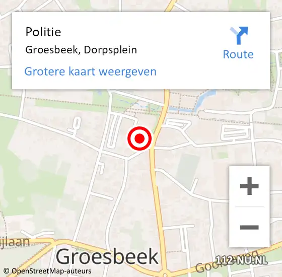 Locatie op kaart van de 112 melding: Politie Groesbeek, Dorpsplein op 4 mei 2018 12:04