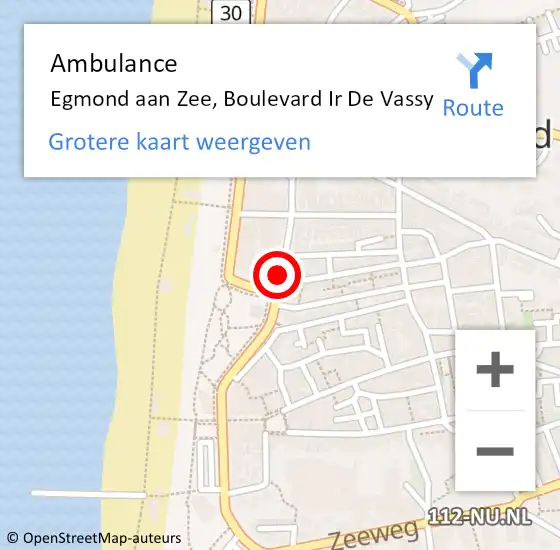 Locatie op kaart van de 112 melding: Ambulance Egmond aan Zee, Boulevard Ir De Vassy op 4 mei 2018 12:52