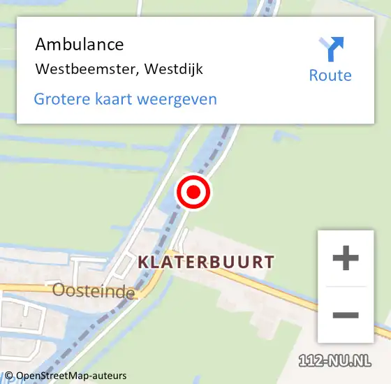 Locatie op kaart van de 112 melding: Ambulance Westbeemster, Westdijk op 4 mei 2018 13:11