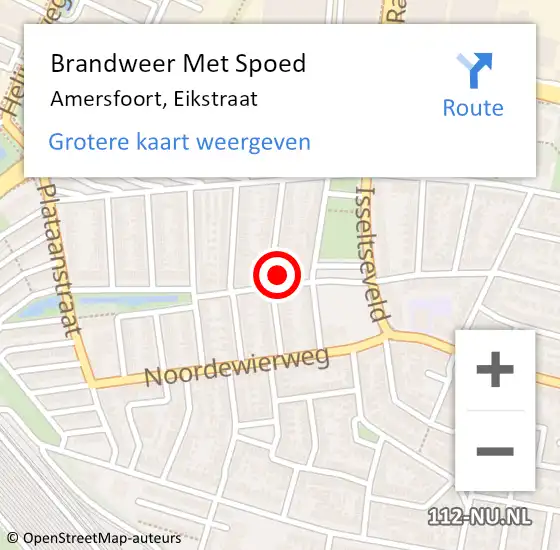 Locatie op kaart van de 112 melding: Brandweer Met Spoed Naar Amersfoort, Eikstraat op 4 mei 2018 13:20