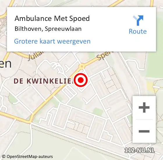 Locatie op kaart van de 112 melding: Ambulance Met Spoed Naar Bilthoven, Spreeuwlaan op 4 mei 2018 13:40