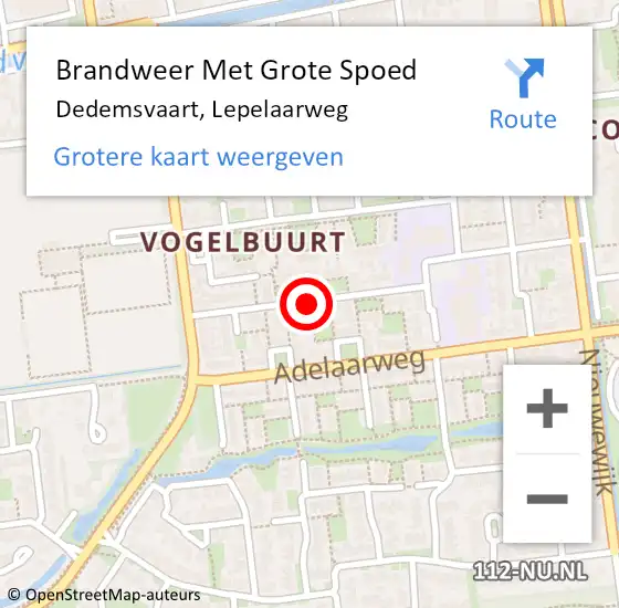 Locatie op kaart van de 112 melding: Brandweer Met Grote Spoed Naar Dedemsvaart, Lepelaarweg op 4 mei 2018 14:18