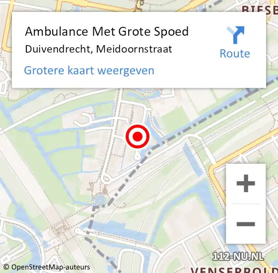 Locatie op kaart van de 112 melding: Ambulance Met Grote Spoed Naar Duivendrecht, Meidoornstraat op 4 mei 2018 14:29