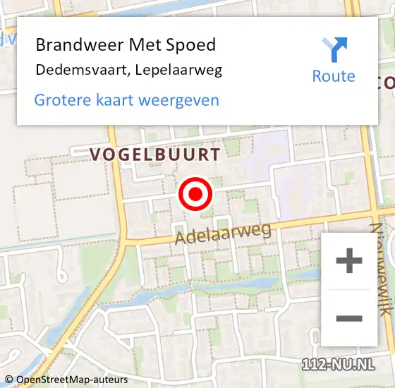 Locatie op kaart van de 112 melding: Brandweer Met Spoed Naar Dedemsvaart, Lepelaarweg op 4 mei 2018 14:45