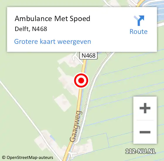 Locatie op kaart van de 112 melding: Ambulance Met Spoed Naar Delft, N468 op 24 februari 2014 09:42