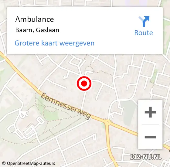 Locatie op kaart van de 112 melding: Ambulance Baarn, Gaslaan op 4 mei 2018 14:55