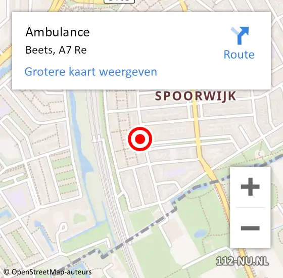 Locatie op kaart van de 112 melding: Ambulance Beets, A7 Re op 4 mei 2018 15:33