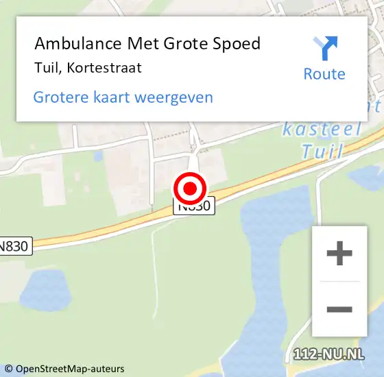 Locatie op kaart van de 112 melding: Ambulance Met Grote Spoed Naar Tuil, Kortestraat op 4 mei 2018 18:15