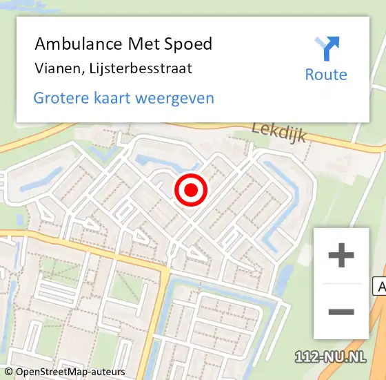 Locatie op kaart van de 112 melding: Ambulance Met Spoed Naar Vianen, Lijsterbesstraat op 4 mei 2018 18:24