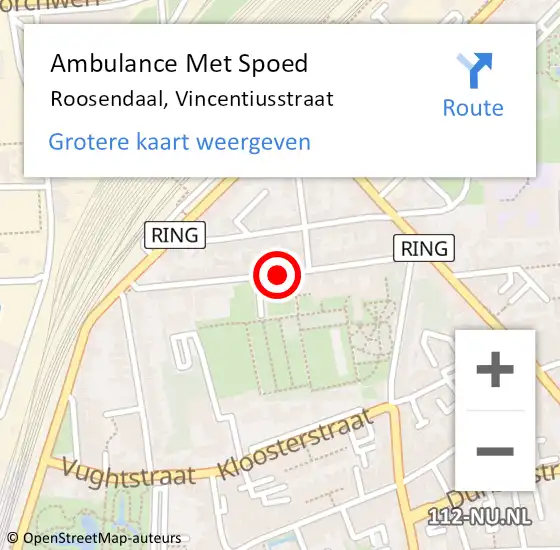 Locatie op kaart van de 112 melding: Ambulance Met Spoed Naar Roosendaal, Vincentiusstraat op 4 mei 2018 23:17