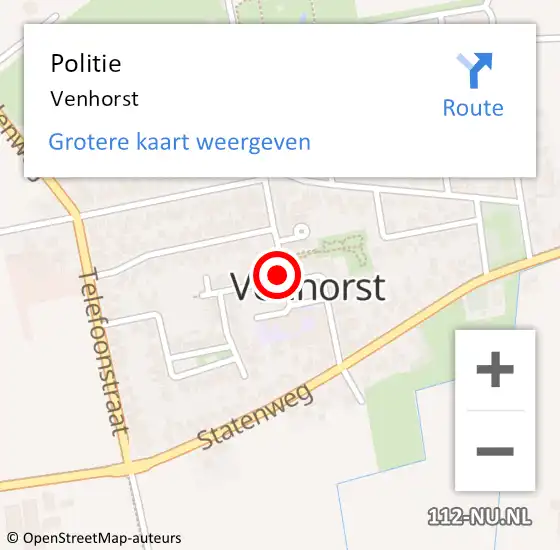 Locatie op kaart van de 112 melding: Politie Venhorst op 5 mei 2018 03:00