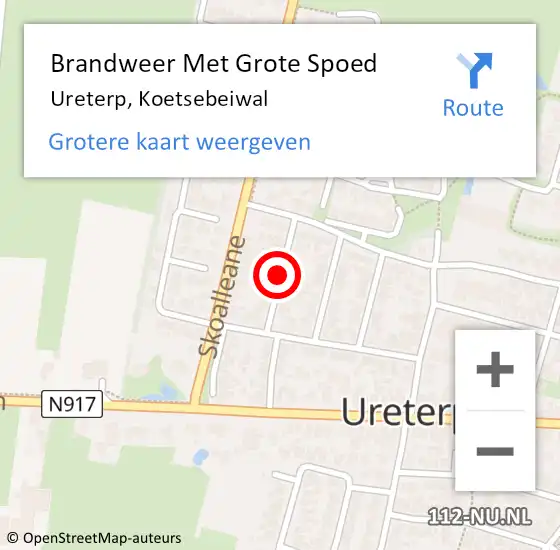 Locatie op kaart van de 112 melding: Brandweer Met Grote Spoed Naar Ureterp, Koetsebeiwal op 5 mei 2018 03:30