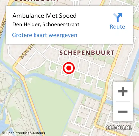 Locatie op kaart van de 112 melding: Ambulance Met Spoed Naar Den Helder, Schoenerstraat op 5 mei 2018 03:53