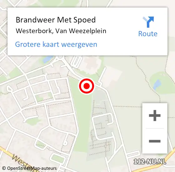 Locatie op kaart van de 112 melding: Brandweer Met Spoed Naar Westerbork, Van Weezelplein op 5 mei 2018 04:53