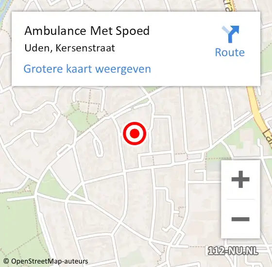 Locatie op kaart van de 112 melding: Ambulance Met Spoed Naar Uden, Kersenstraat op 5 mei 2018 05:20