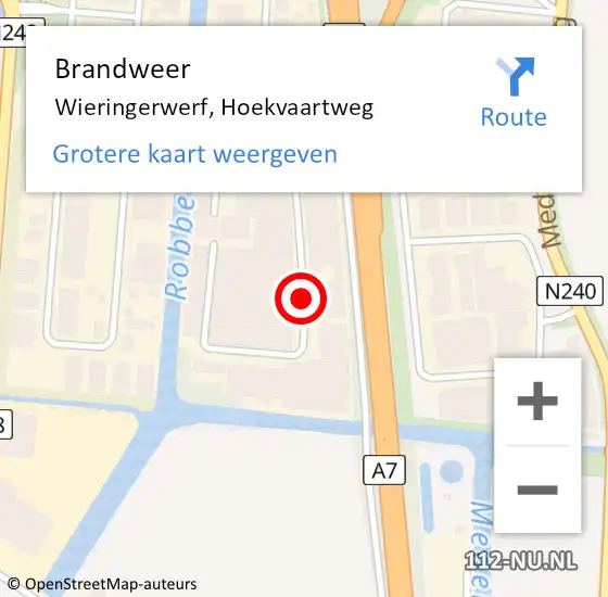 Locatie op kaart van de 112 melding: Brandweer Wieringerwerf, Hoekvaartweg op 5 mei 2018 07:58