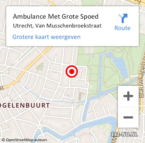 Locatie op kaart van de 112 melding: Ambulance Met Grote Spoed Naar Utrecht, Van Musschenbroekstraat op 5 mei 2018 08:16