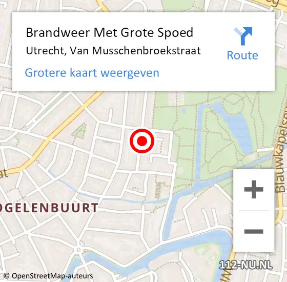 Locatie op kaart van de 112 melding: Brandweer Met Grote Spoed Naar Utrecht, Van Musschenbroekstraat op 5 mei 2018 08:17