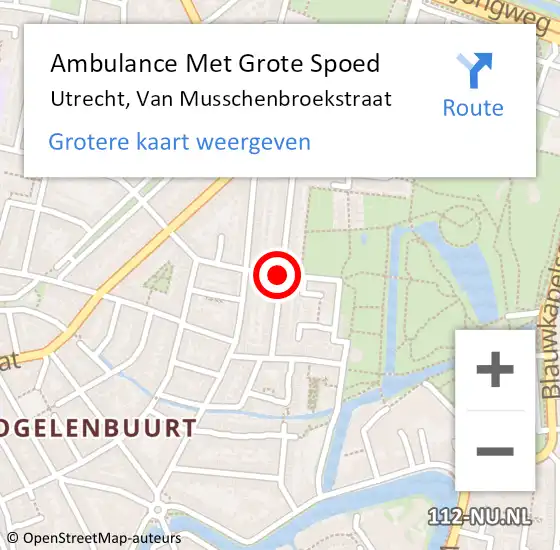 Locatie op kaart van de 112 melding: Ambulance Met Grote Spoed Naar Utrecht, Van Musschenbroekstraat op 5 mei 2018 08:17