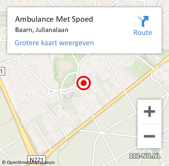 Locatie op kaart van de 112 melding: Ambulance Met Spoed Naar Baarn, Julianalaan op 5 mei 2018 09:13