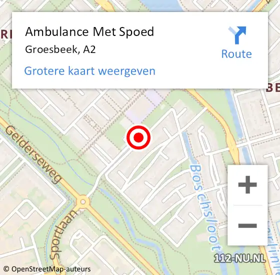 Locatie op kaart van de 112 melding: Ambulance Met Spoed Naar Groesbeek, A2 op 5 mei 2018 11:01