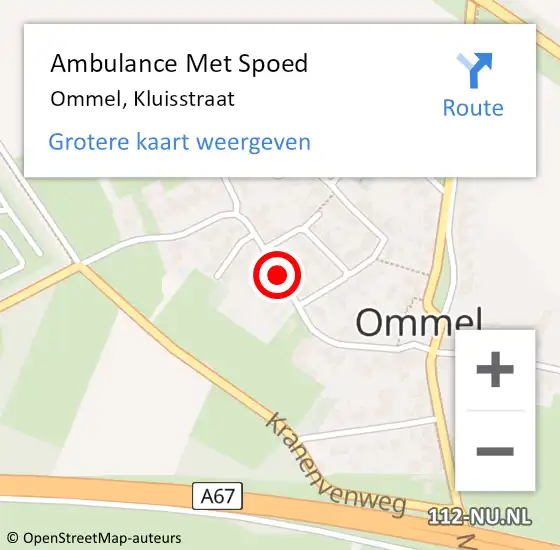 Locatie op kaart van de 112 melding: Ambulance Met Spoed Naar Ommel, Kluisstraat op 5 mei 2018 11:58